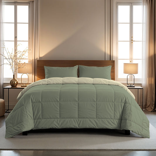 Zelesta Comfort Duo Dekbed - Olijfgroen & Crème