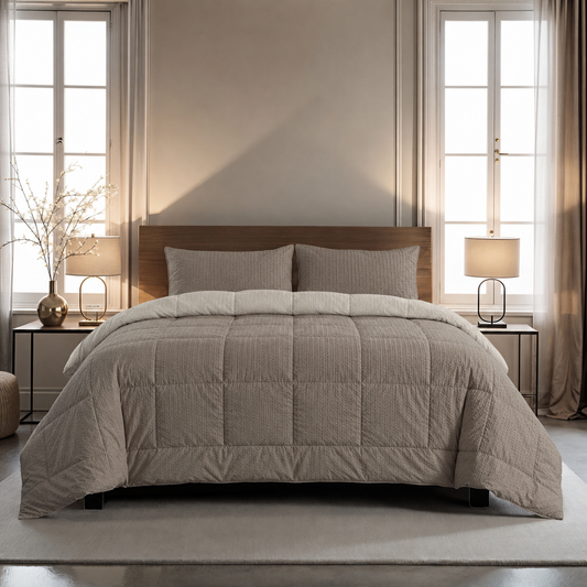 Zelesta Comfort Structure Seersucker Duvet - Taupe & Beige