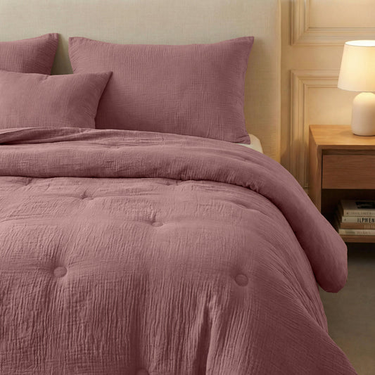 Zelesta Deluxe katoenen mousseline dekbed - stoffig roze