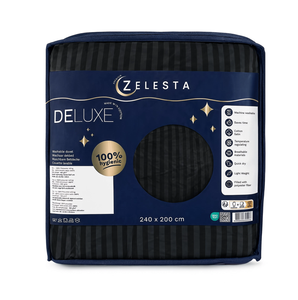 Zelesta Deluxe Hotel Stripe Satin Cotton Duvet - Black