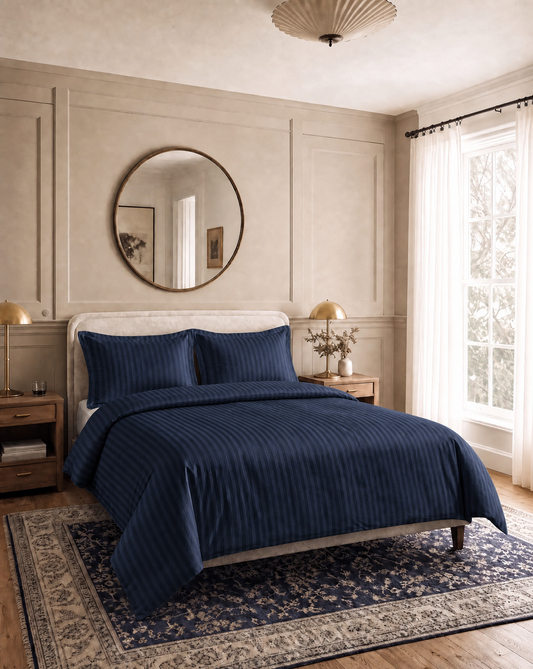 Zelesta Deluxe Hotel Stripe Naadloos Satijn Katoen Dekbed - Blauw