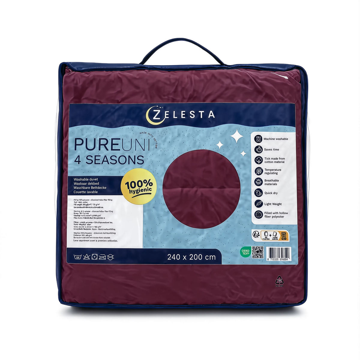 Zelesta Pure Uni 4-Seizoenen Naadloos Katoenen Dekbed – Rood