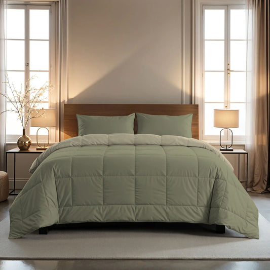 Zelesta Pure Duo katoenen zomerdekbed - Grijs-groen & Zacht grijs-groen