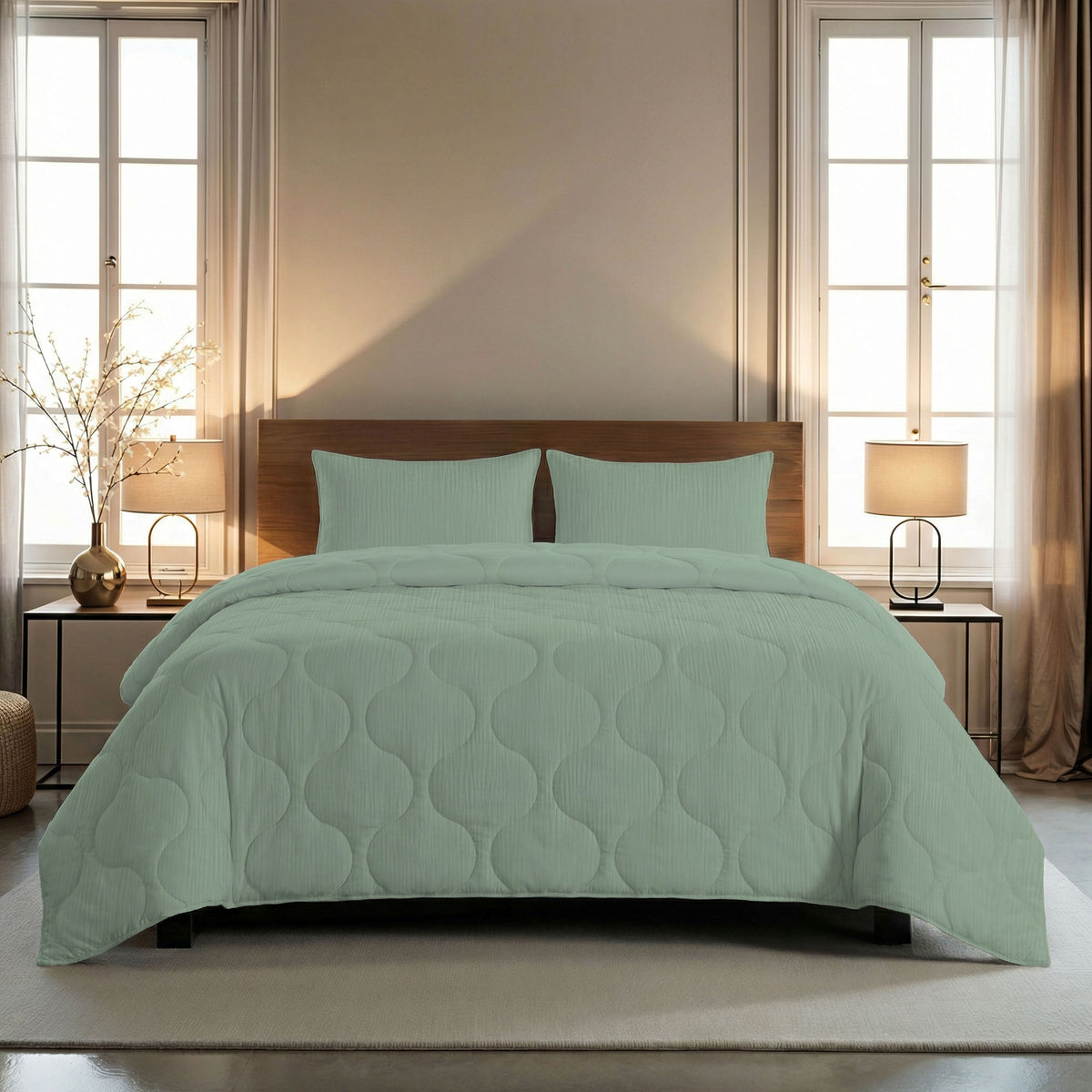 Zelesta Special Mousseline Zomerdekbed - Eucalyptusgroen