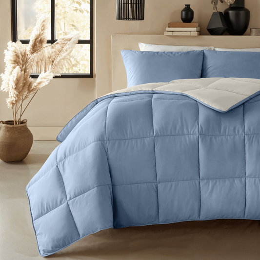Zelesta Deluxe Duo Percale Katoenen Dekbed - Droomblauw & Crème