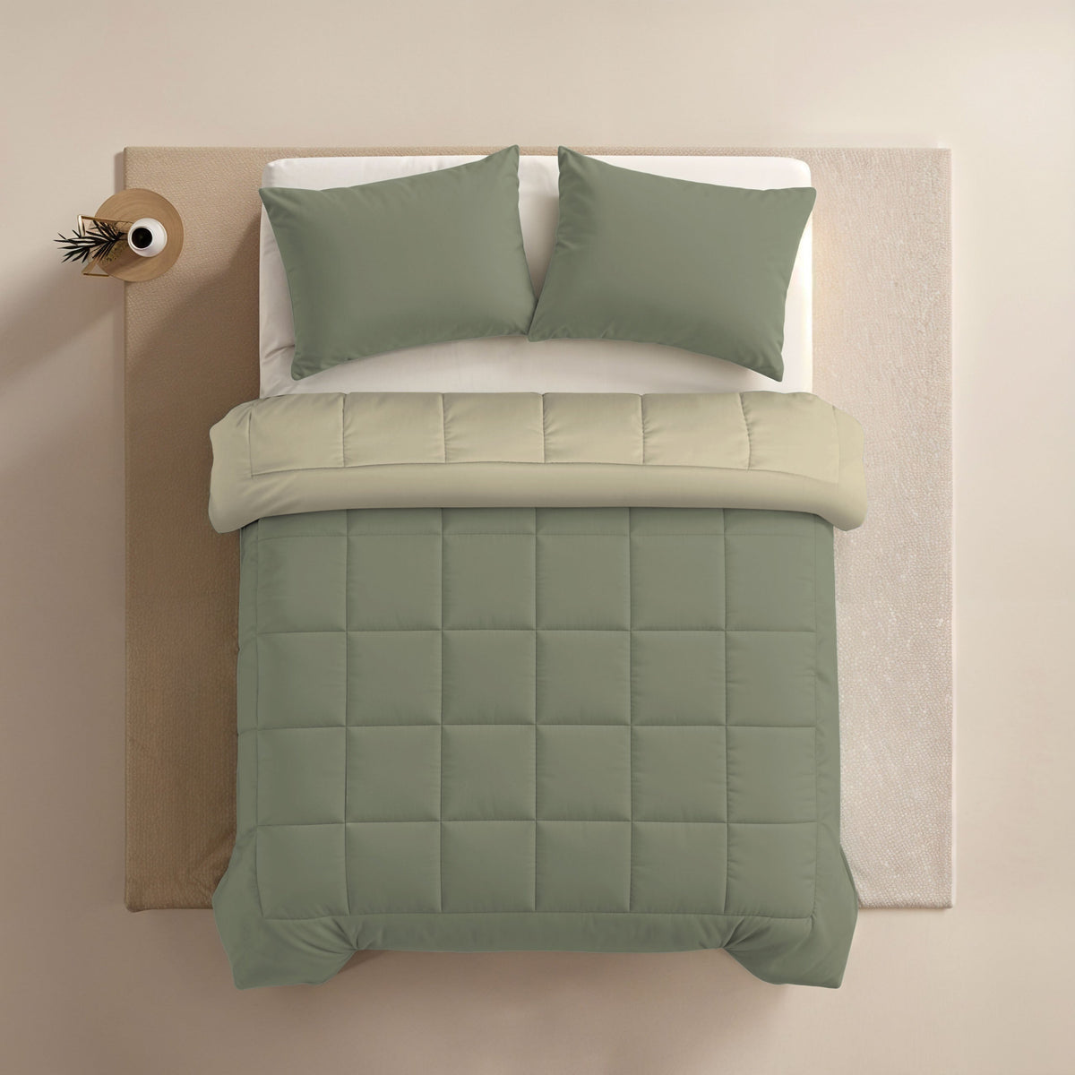 Zelesta Comfort Duo Dekbed - Olijfgroen & Crème