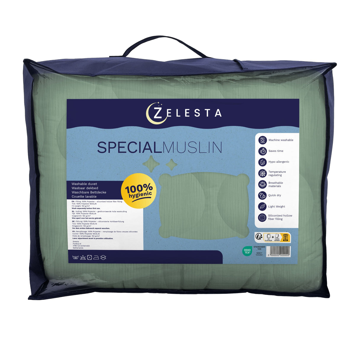 Zelesta Special Mousseline Zomerdekbed - Eucalyptusgroen