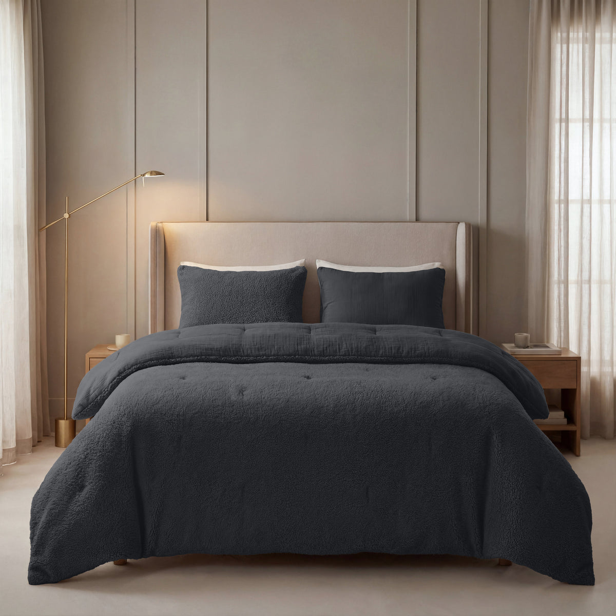 Zelesta Special Teddy Katoenen Mousseline Dekbed - Antraciet