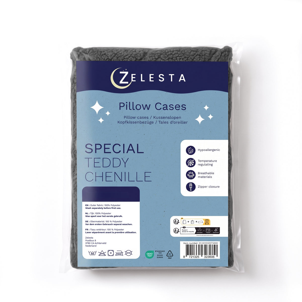 Zelesta Special Teddy Chenille Kussensloop Set Van 2 - Antraciet