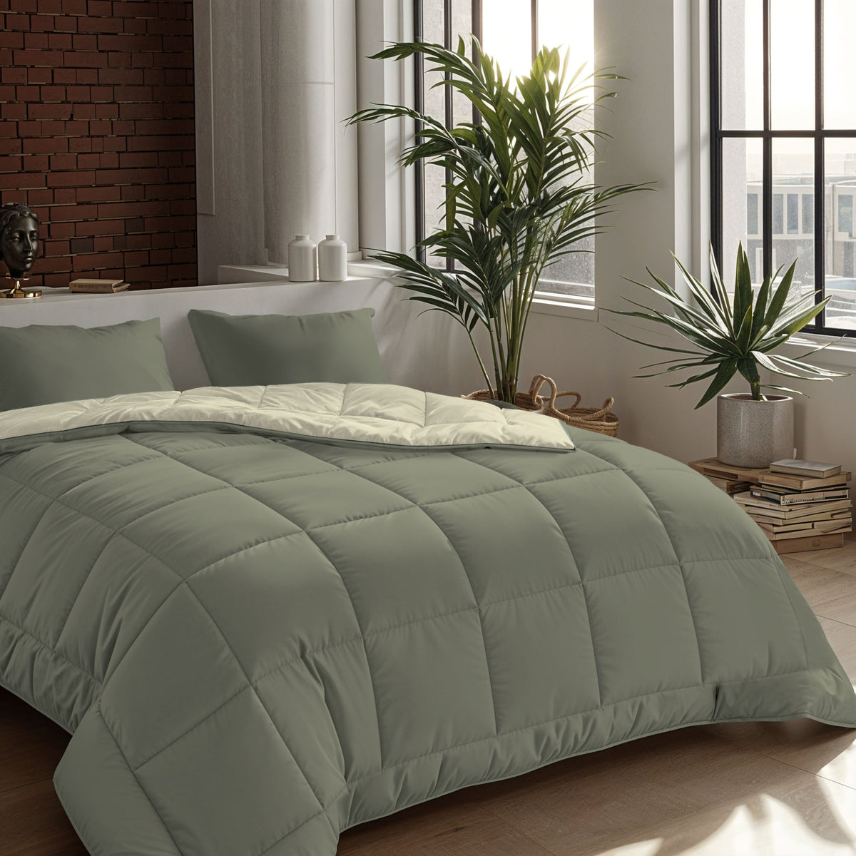 Zelesta Comfort Duo Dekbed - Olijfgroen & Crème