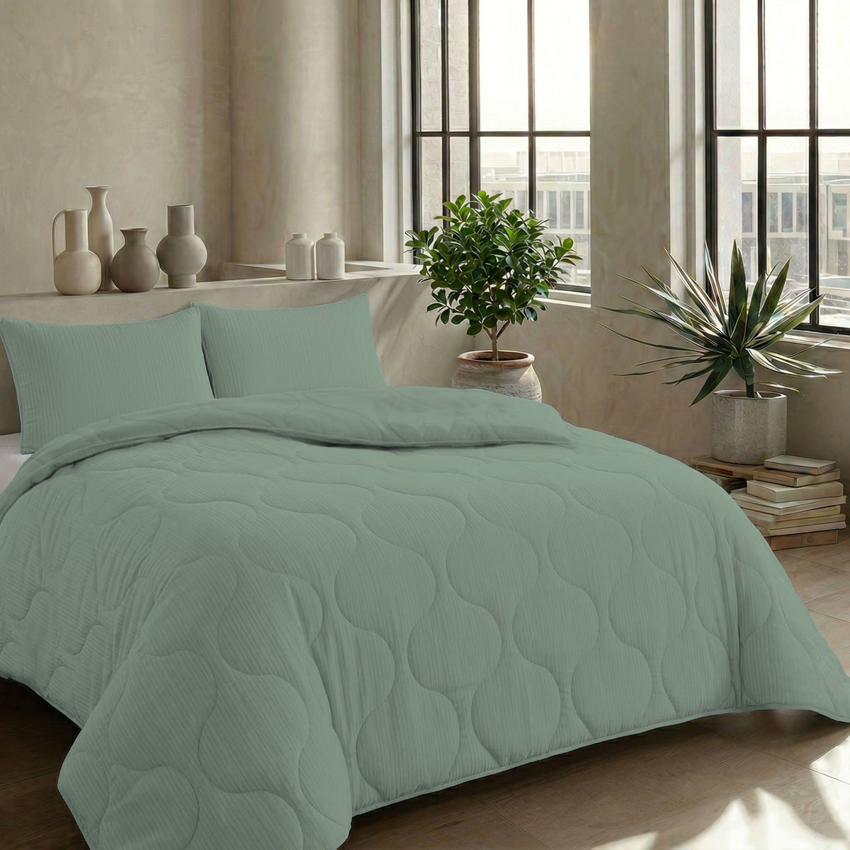 Zelesta Special Mousseline Zomerdekbed - Eucalyptusgroen