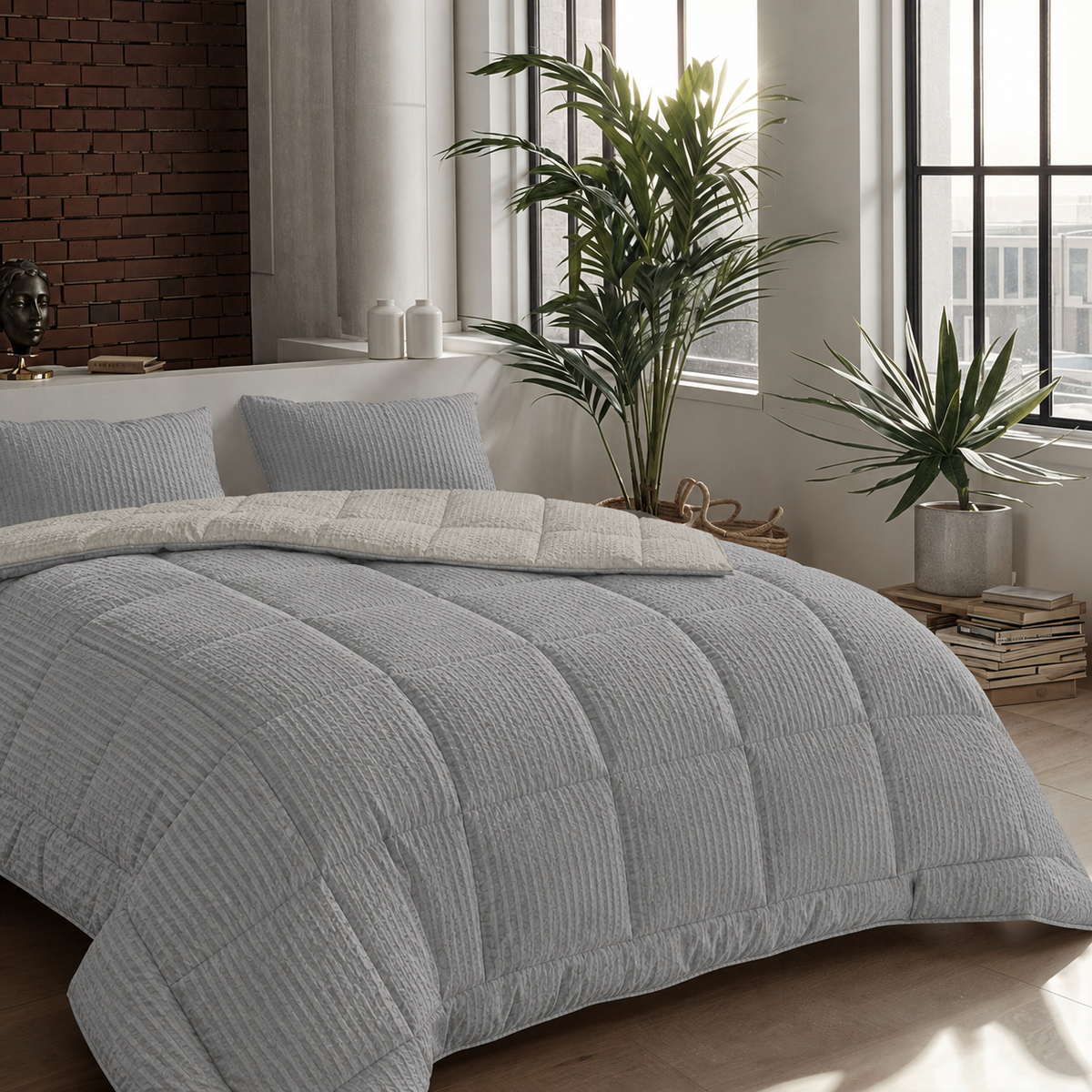 Zelesta Comfort Structure Seersucker Dekbed - Grijs & Lichtgrijs