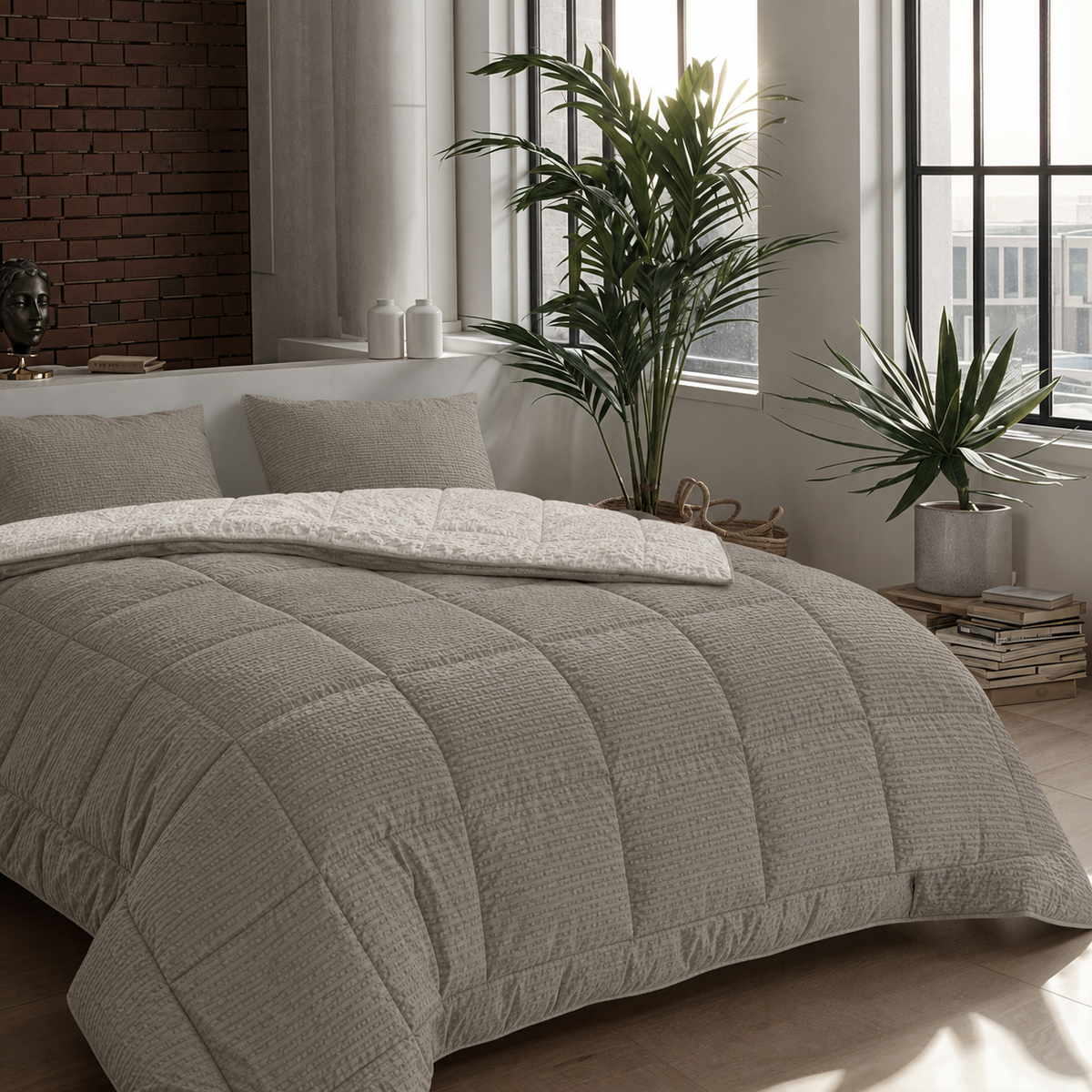 Zelesta Comfort Structure Seersucker Duvet - Taupe & Beige
