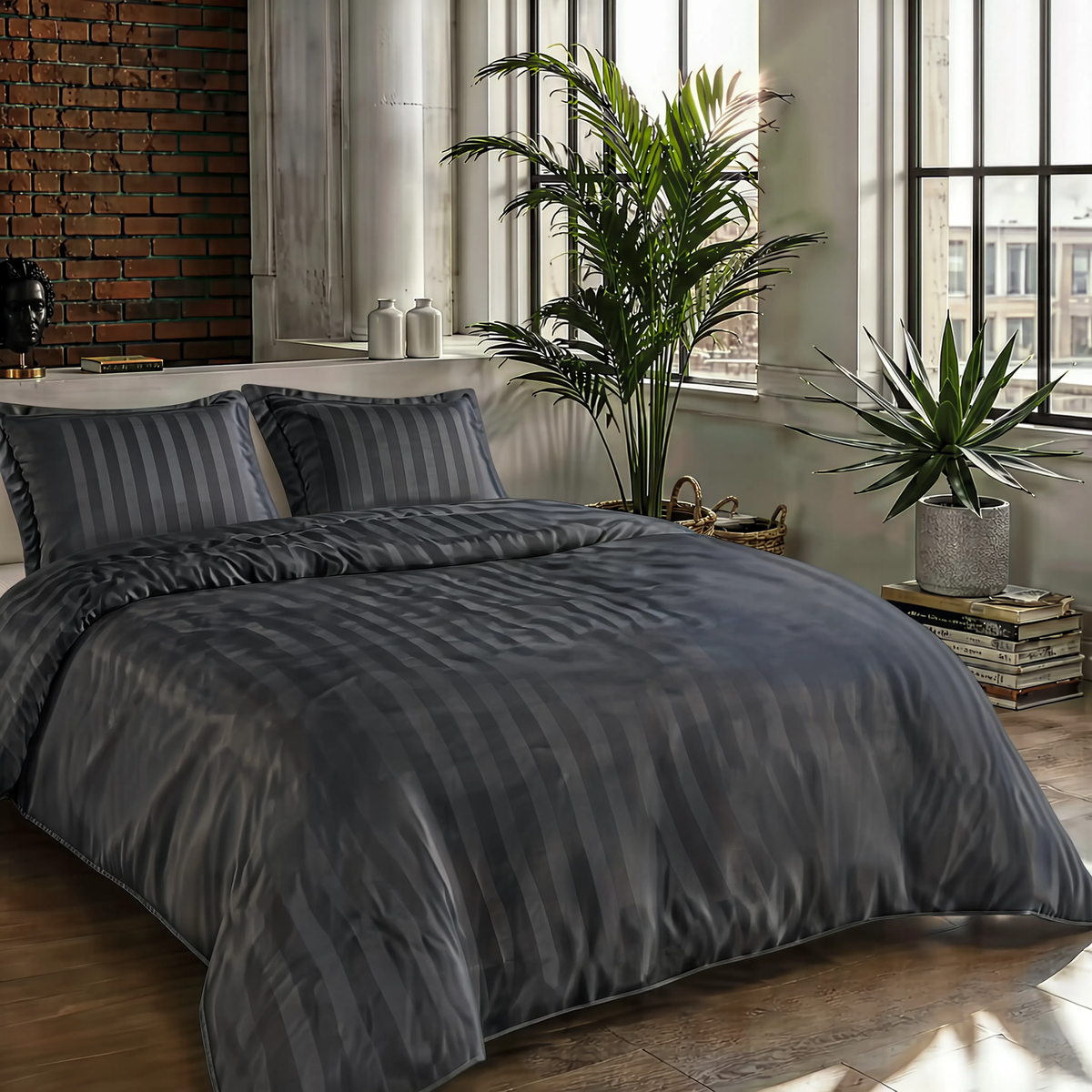 Zelesta Deluxe Hotel Stripe Satin Cotton Duvet - Anthracite