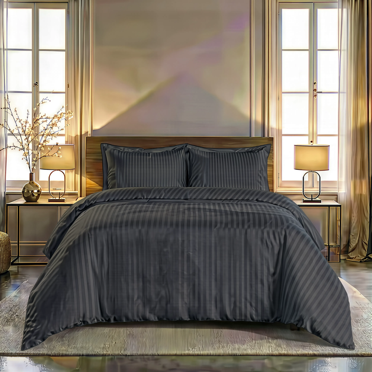 Zelesta Deluxe Hotel Stripe Satin Cotton Duvet - Anthracite