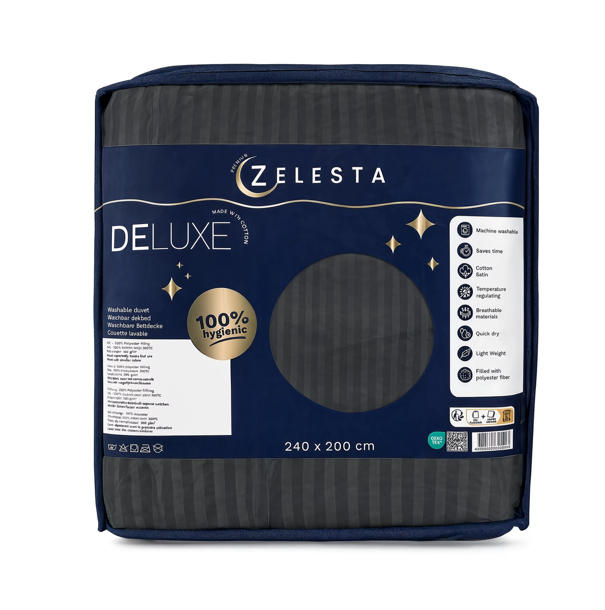 Zelesta Deluxe Hotel Stripe Satin Cotton Duvet - Anthracite