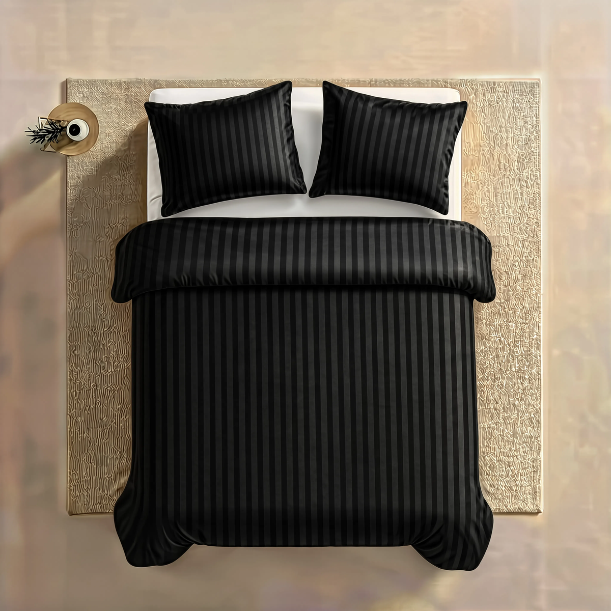 Zelesta Deluxe Hotel Stripe Satin Cotton Duvet - Black
