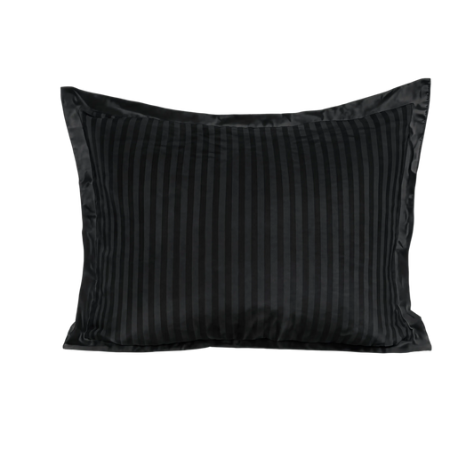 Zelesta Deluxe Hotel Stripe Satin Cotton Pillowcase Set Of 2 - Black