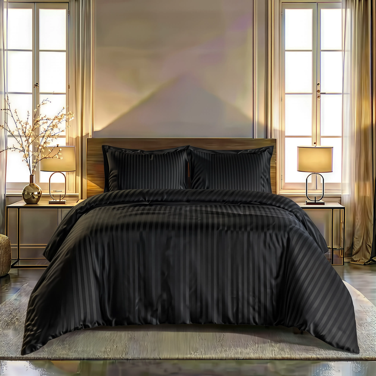 Zelesta Deluxe Hotel Stripe Satin Cotton Duvet - Black
