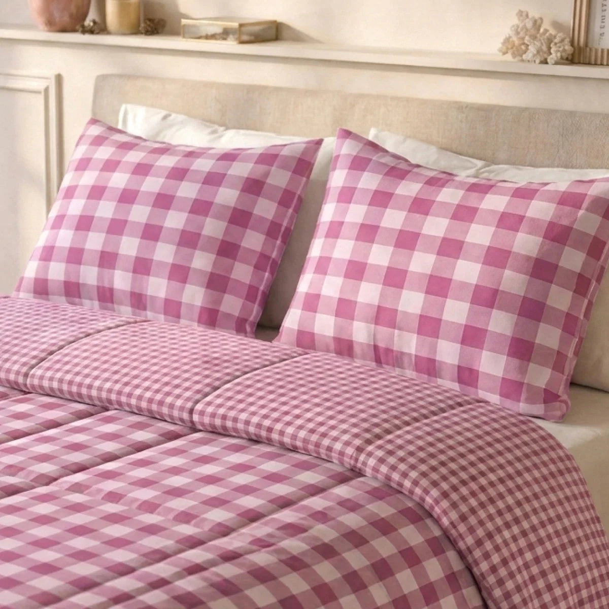 Zelesta Deluxe Design Satin Cotton Pillowcase - Pink Check