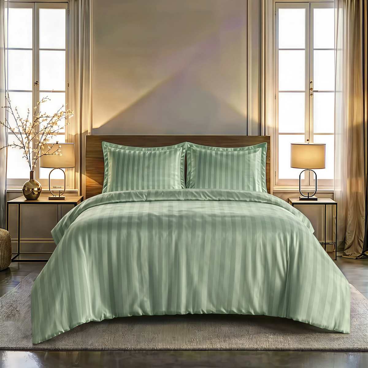 Zelesta Deluxe Hotel Stripe Satin Cotton Duvet - Green