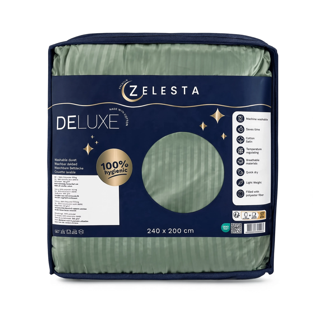 Zelesta Deluxe Hotel Stripe Satin Cotton Duvet - Green