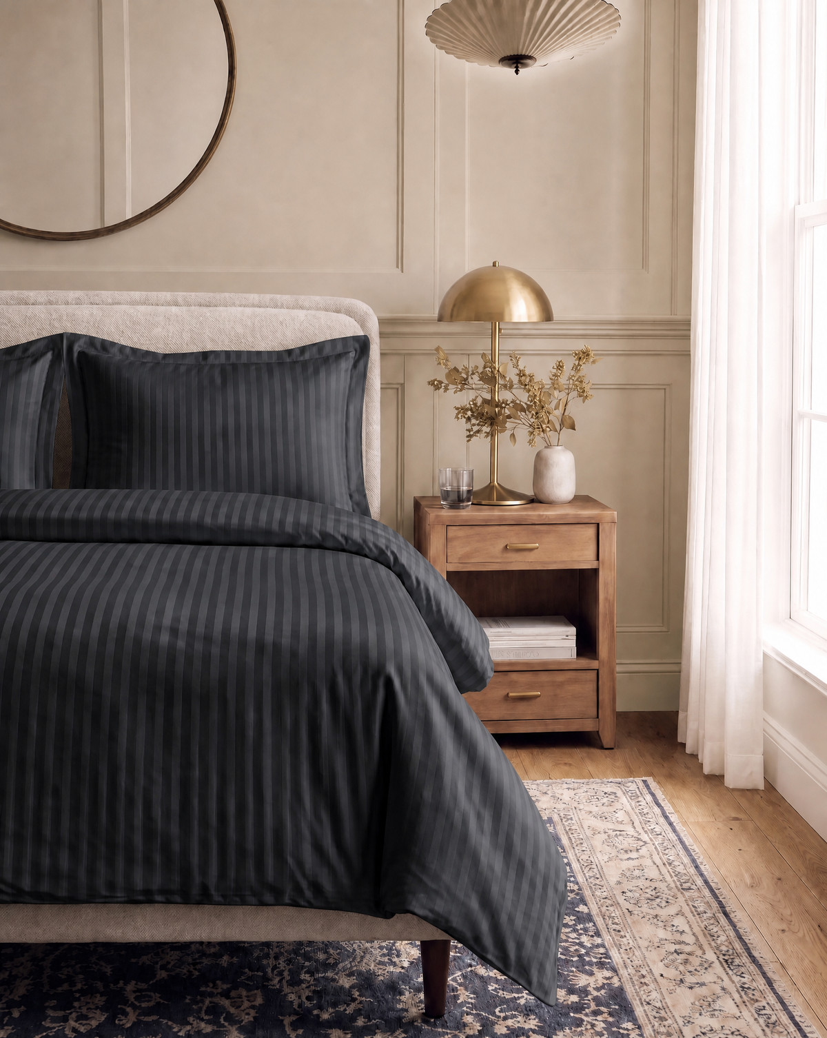 Zelesta Deluxe Hotel Stripe Naadloos Satijn Katoen Dekbed - Antraciet