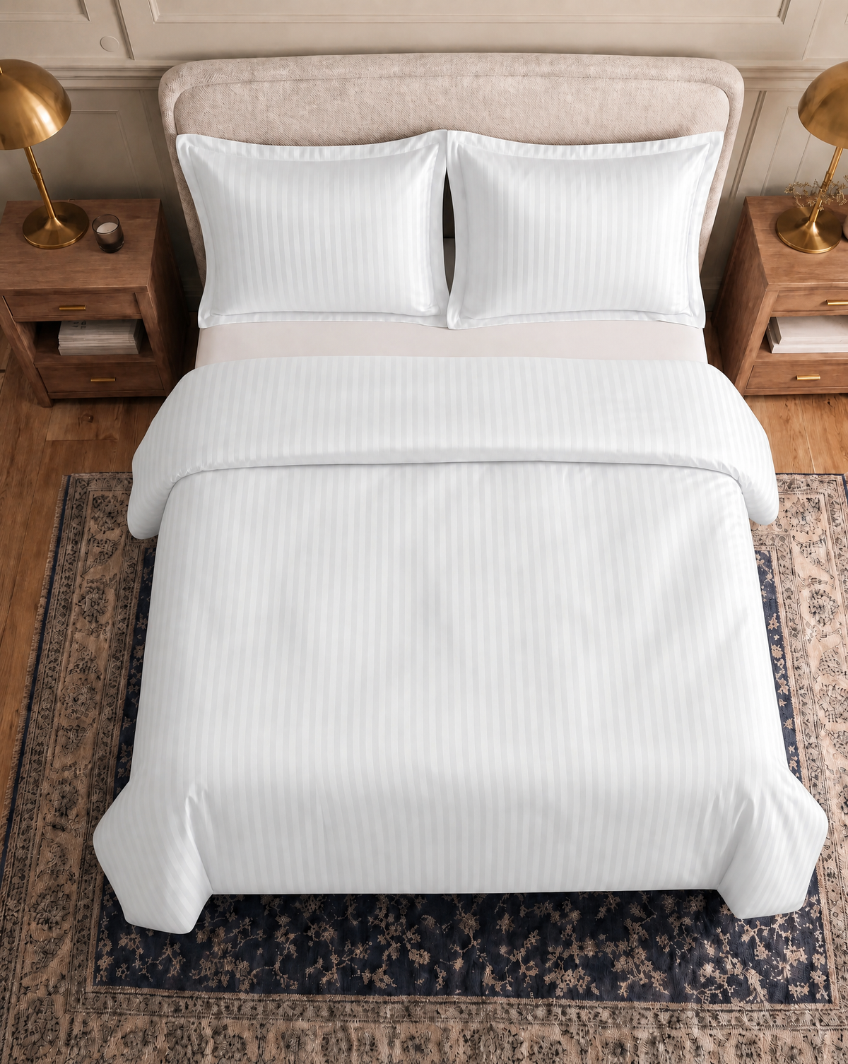 Zelesta Deluxe Hotel Stripe Naadloos Satijn Katoen Dekbed - Wit