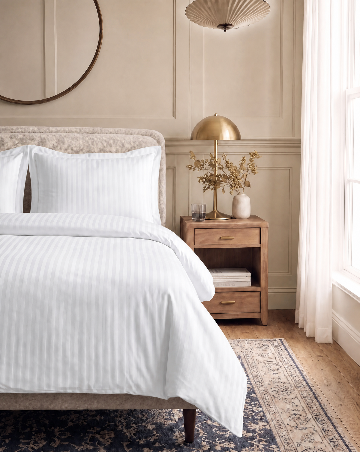 Zelesta Deluxe Hotel Stripe Naadloos Satijn Katoen Dekbed - Wit