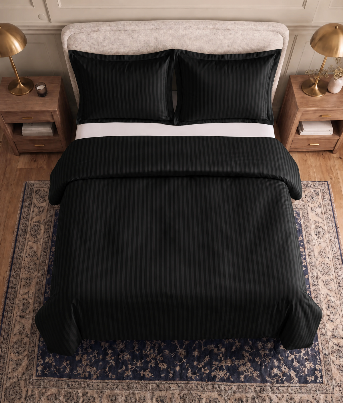 Zelesta Deluxe Hotel Stripe Naadloos Satijn Katoen Dekbed - Zwart