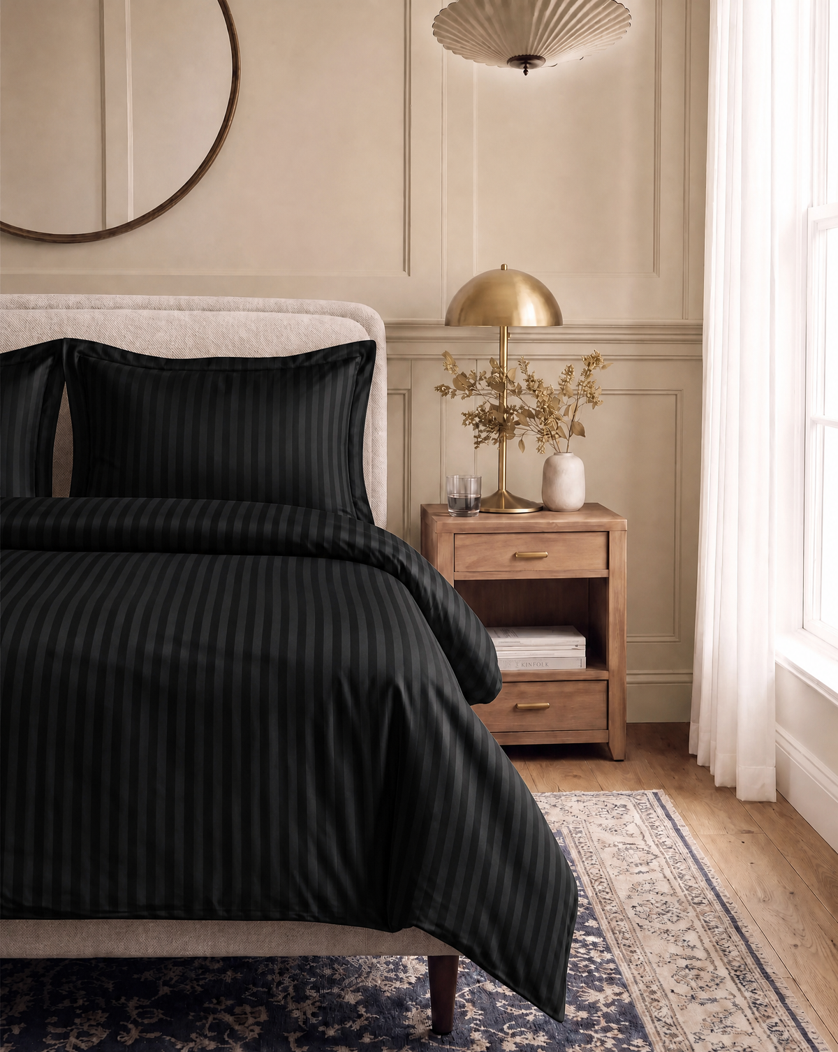 Zelesta Deluxe Hotel Stripe Naadloos Satijn Katoen Dekbed - Zwart
