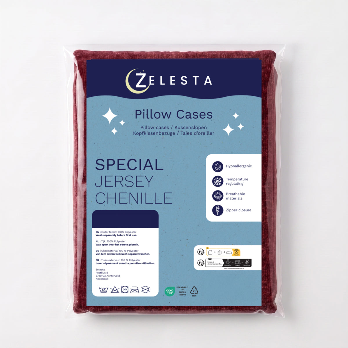 Zelesta Special Jersey Chenille Kussensloop Set van 2 - Barokrood