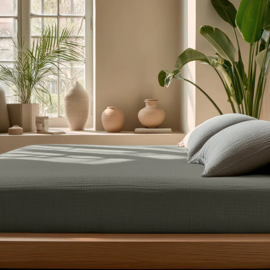 Zelesta Muslin Fitted Sheet - Grey-Green image