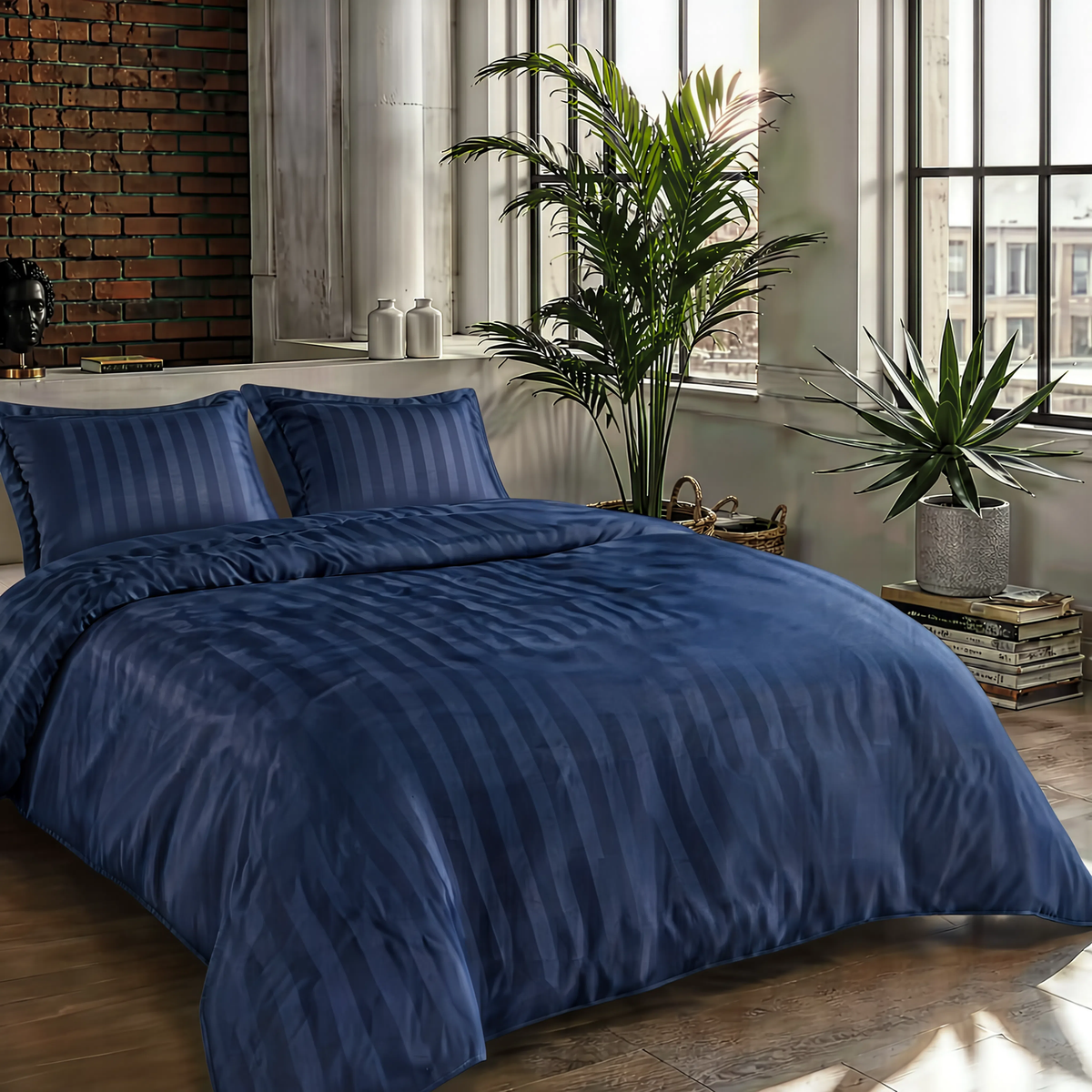 Zelesta Deluxe Hotel Stripe Satin Cotton Duvet - Blue