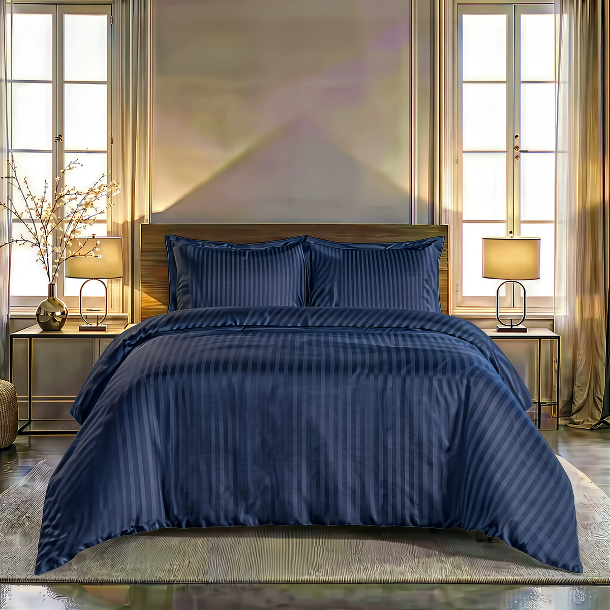 Zelesta Deluxe Hotel Stripe Satin Cotton Duvet - Blue