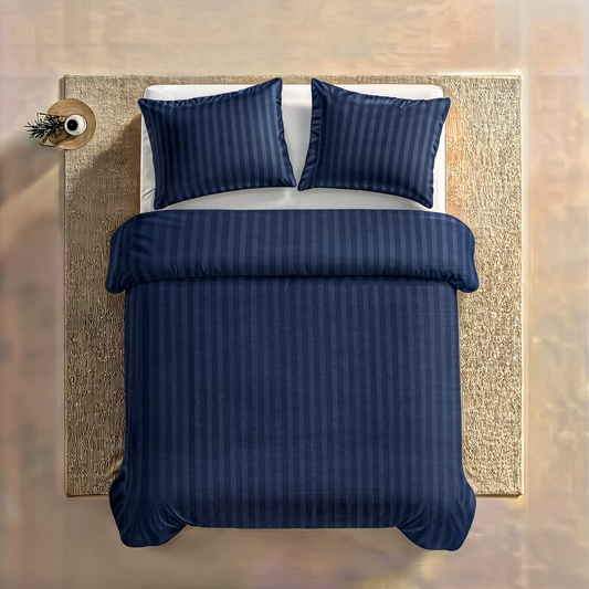 Zelesta Deluxe Hotel Stripe Satin Cotton Duvet - Blue
