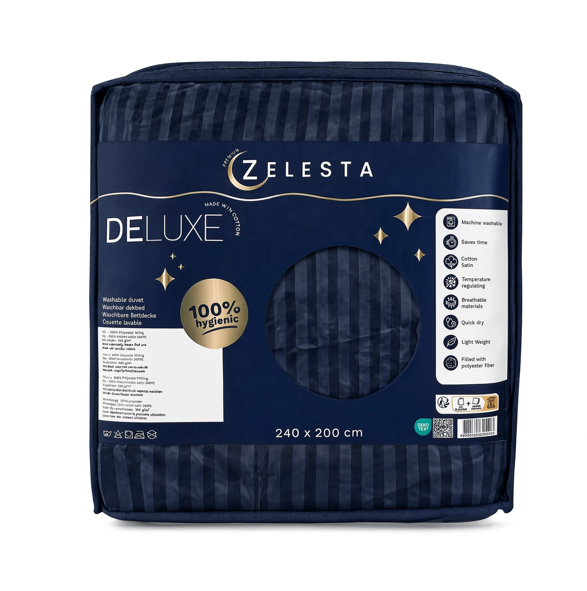 Zelesta Deluxe Hotel Stripe Satin Cotton Duvet - Blue
