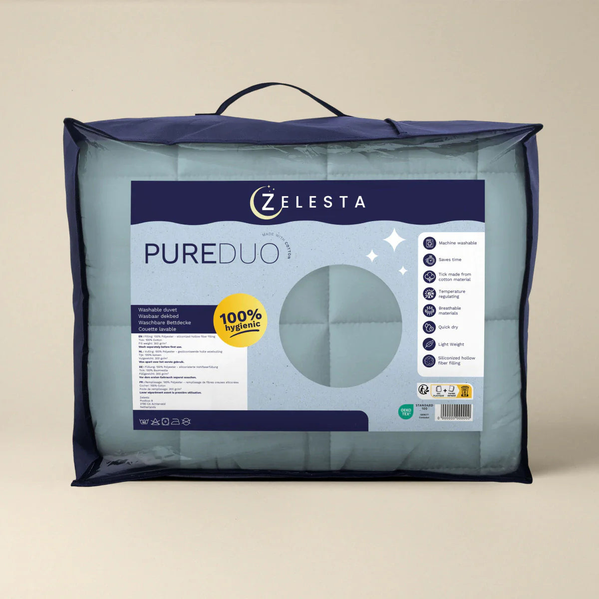 Zelesta Pure Duo Katoenen Dekbed - Grijs-Blauw & Lichtblauw