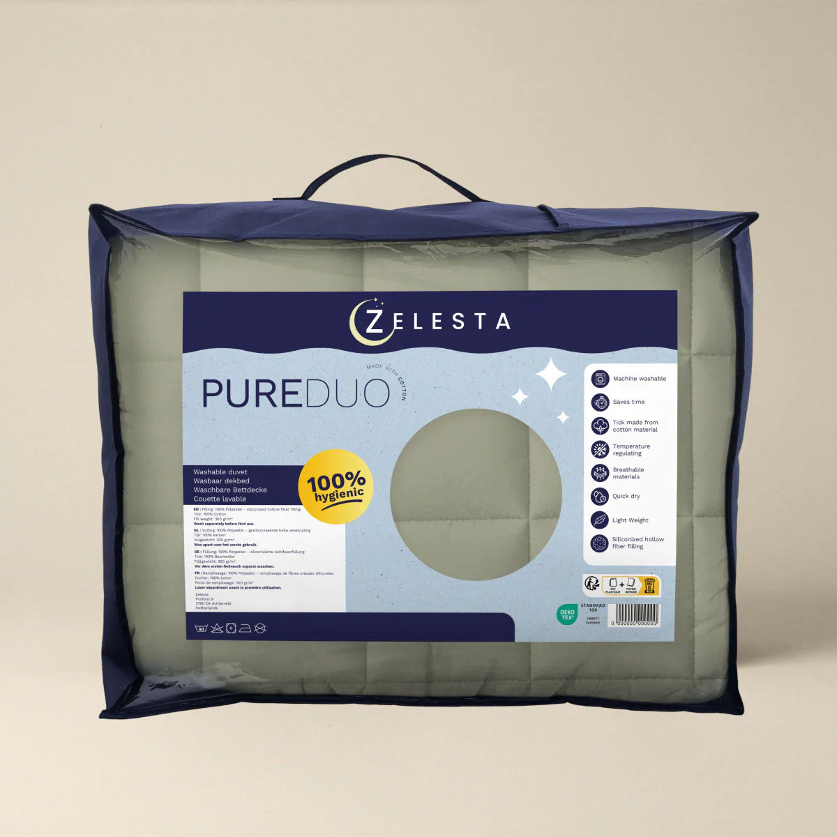Zelesta Pure Duo katoenen dekbed - Grijs-groen & Zacht grijs-groen