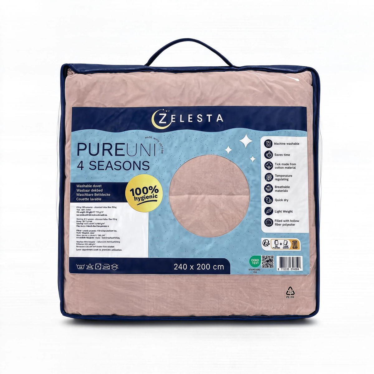 Zelesta Pure Uni 4-Seizoenen Naadloos Katoenen Dekbed – Roze