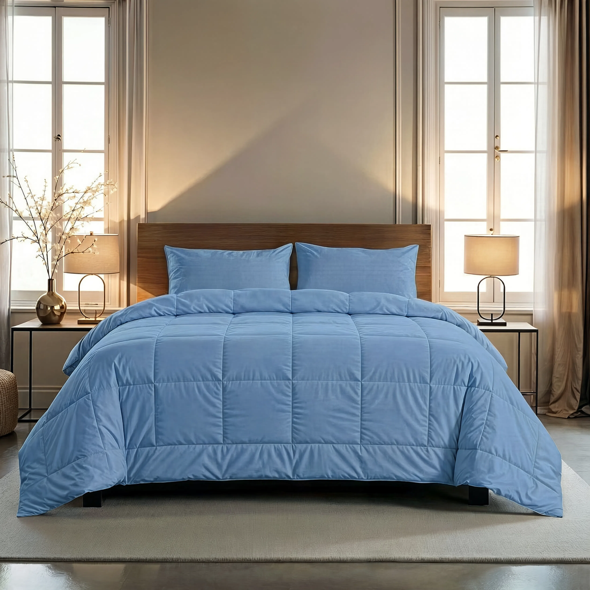 Zelesta Pure Uni 4-Seizoenen Naadloos Katoenen Dekbed – Blauw