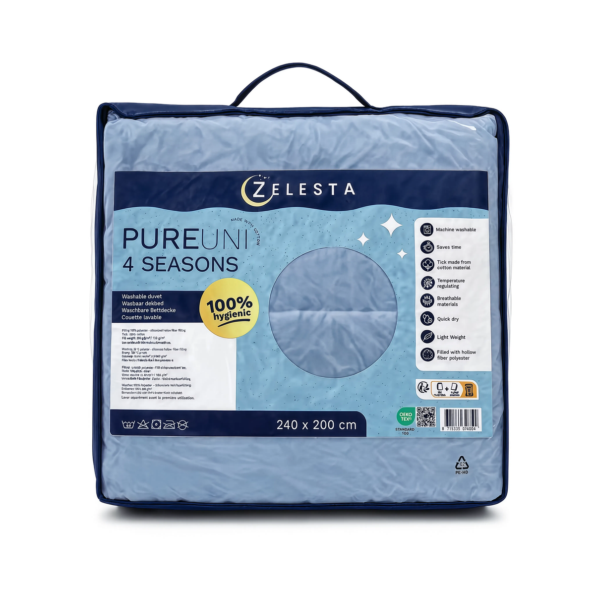 Zelesta Pure Uni 4-Seizoenen Naadloos Katoenen Dekbed – Blauw