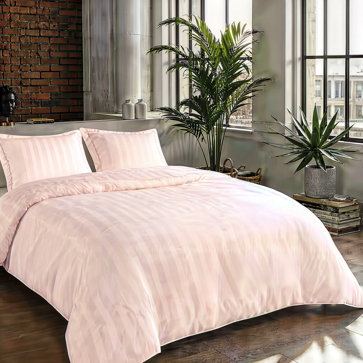 Zelesta Deluxe Hotel Stripe Satin Cotton Duvet - Pink
