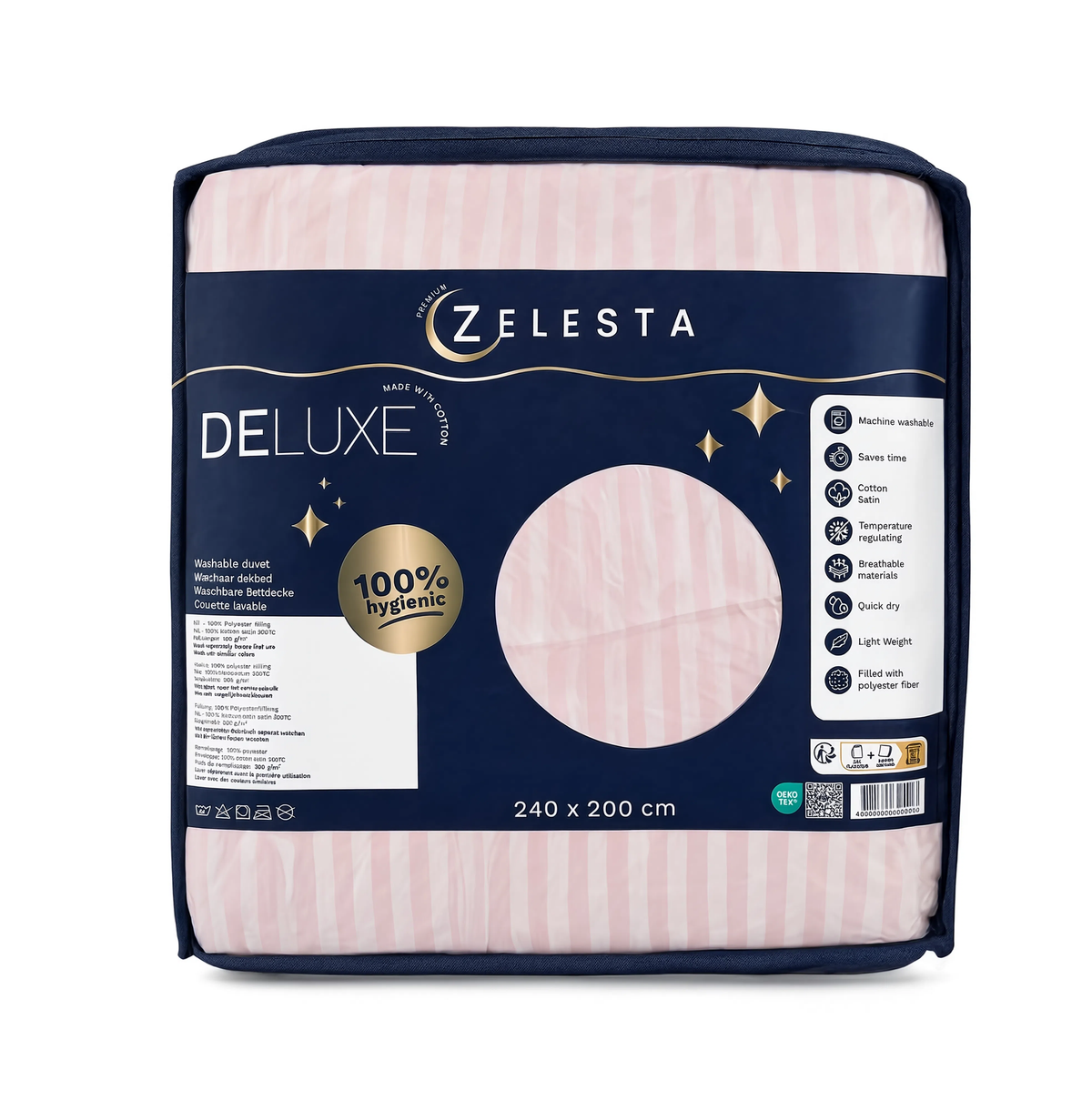 Zelesta Deluxe Hotel Stripe Satin Cotton Duvet - Pink