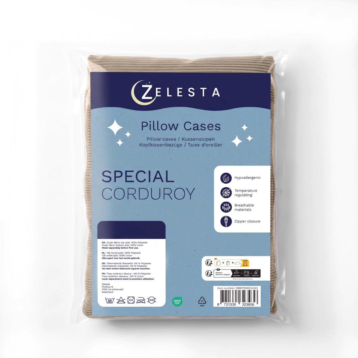 Zelesta Special Corduroy Percale Cotton Pillowcase Set Of 2 - Taupe
