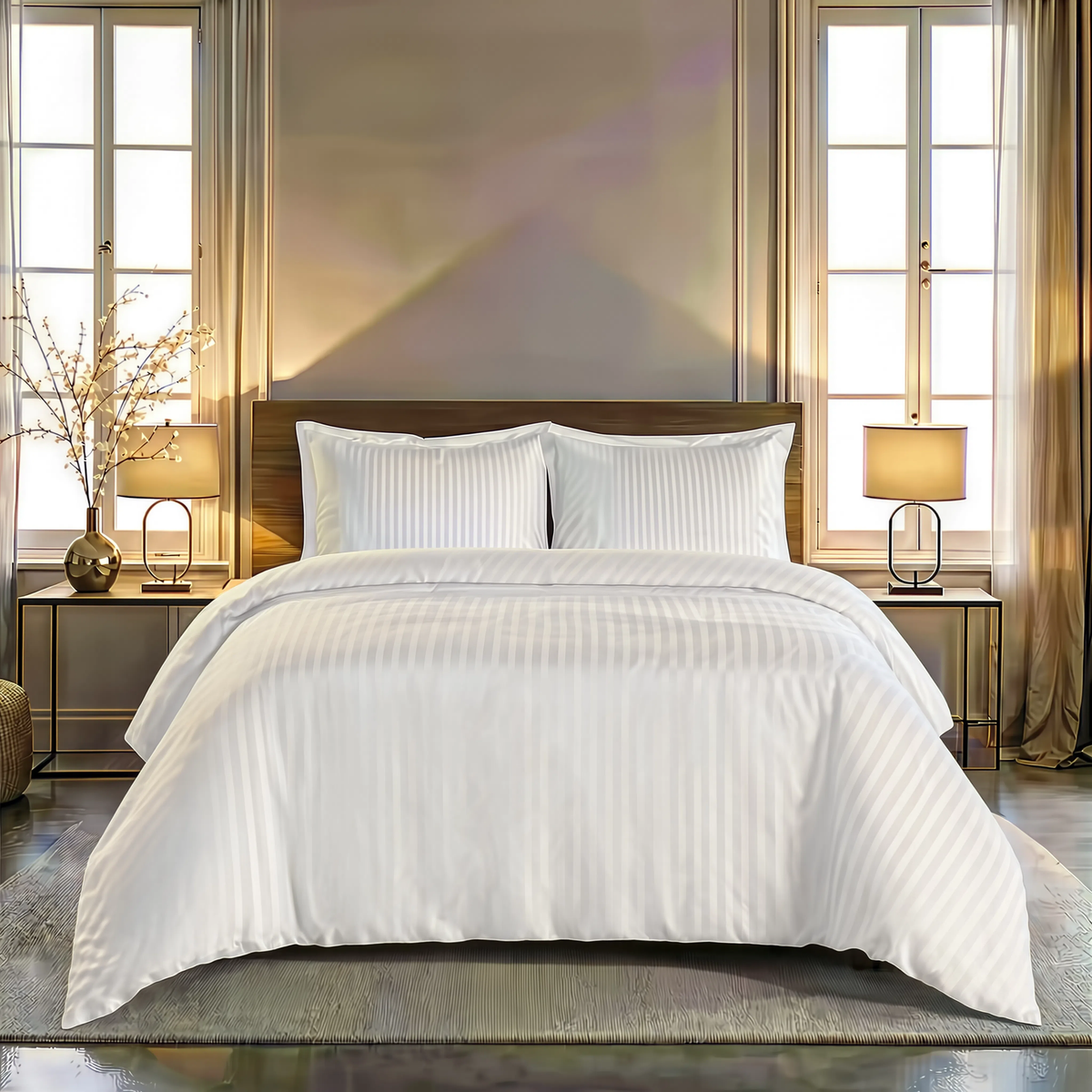 Zelesta Deluxe Hotel Stripe Satin Cotton Duvet - White