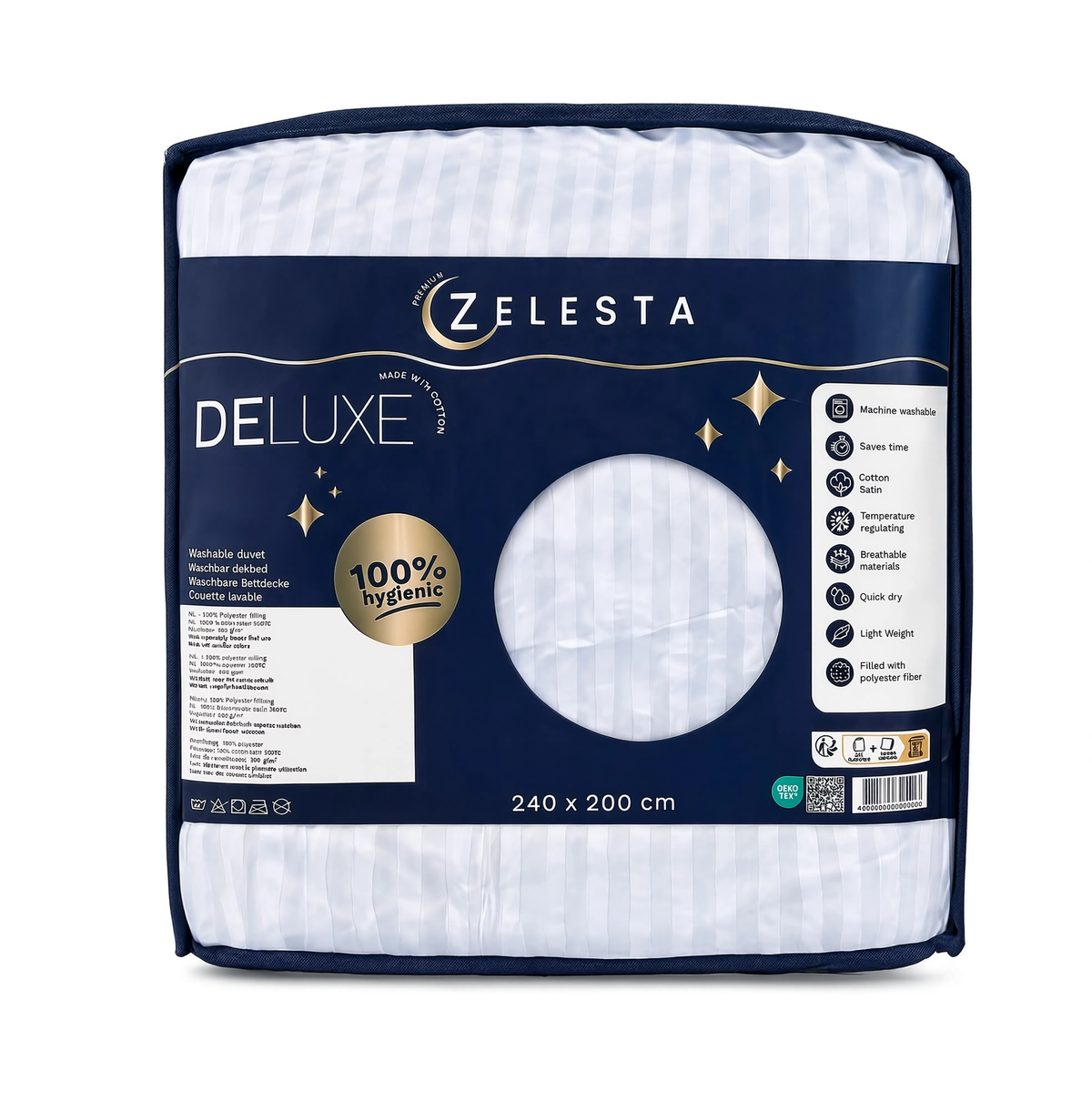 Zelesta Deluxe Hotel Stripe Satin Cotton Duvet - White