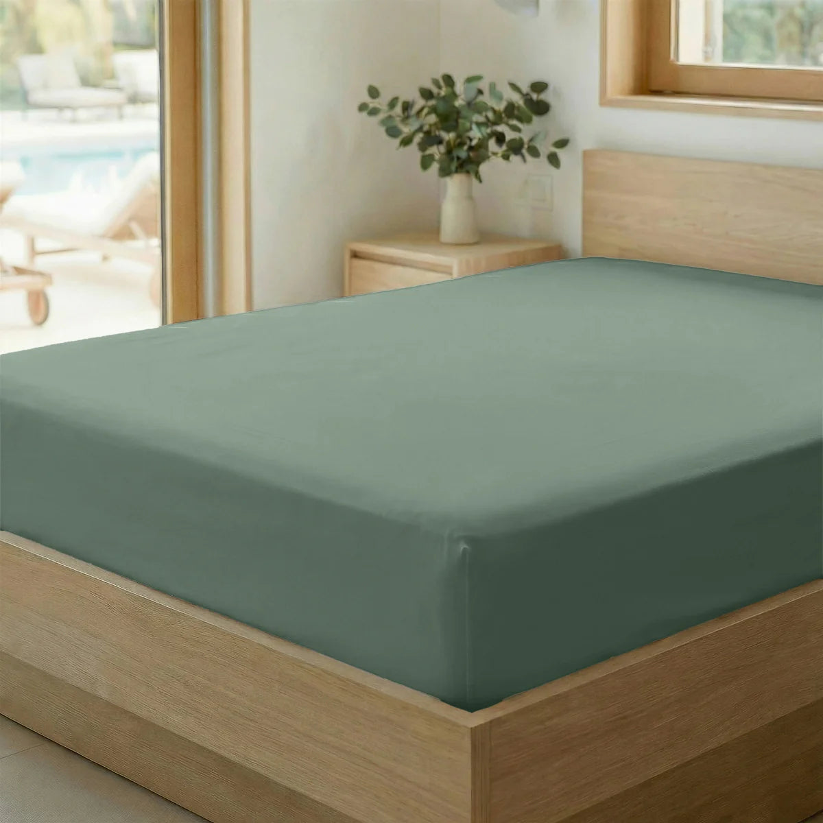 Zelesta Special Cooling Serene Fitted Sheet in Sage Green on a white background