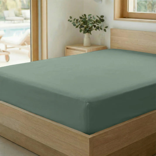 Zelesta Special Cooling Serene Fitted Sheet in Sage Green on a white background