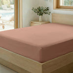 Zelesta Special Cooling Serene Fitted Sheet in Terracotta Pink on a white background